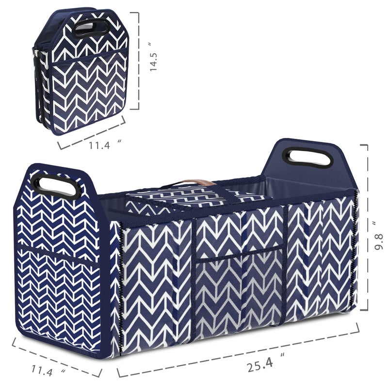 Orionstar Trunk Organizer, Foldable Car Storage Bag Portable Insulation Cooler Bag Collapsible Vehicle Organizer Divider Storage Totes with 3 Compartment Cargo Tote for Groceries Caddy SUV, Navy Blue - Image 2